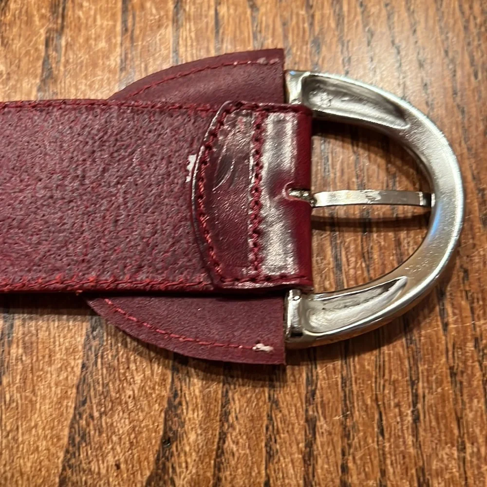 Kenneth Cole Burgundy Leather Belt With 1/2 Silver 1/2 Leather Buckle